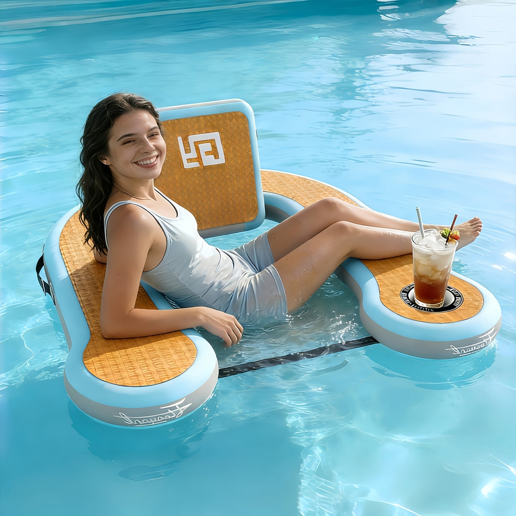 Adult Inflatable Pool Float Chair | 1 Built-In Cup Holder | 12Mm EVA Soft Foam | Mesh Seat Surface | Pool Lounger Float Bed | Floating Seat for Lakes, Pools, And Boats