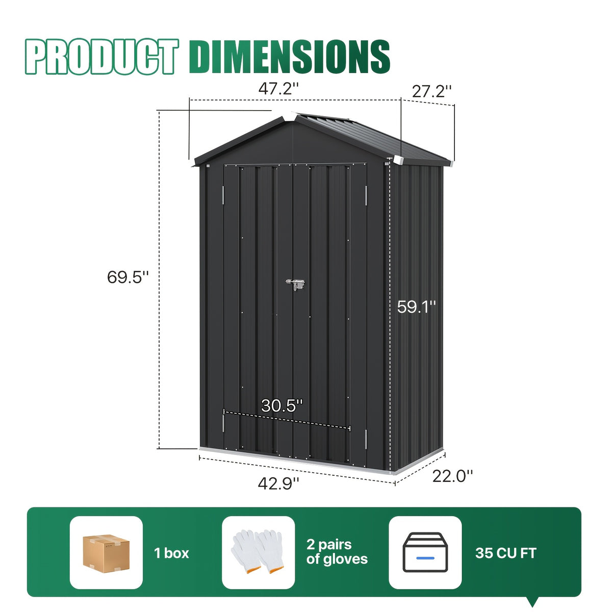 UMORLYRAE Vertical Metal Tool Cabinet, Weatherproof Outdoor Storage Shed with Floor Base & Adjustable Shelves, A-Frame Roof Design, Space-Saving for Garden, Garage, Patio(2.5x2ft/3.5x2.2ft)