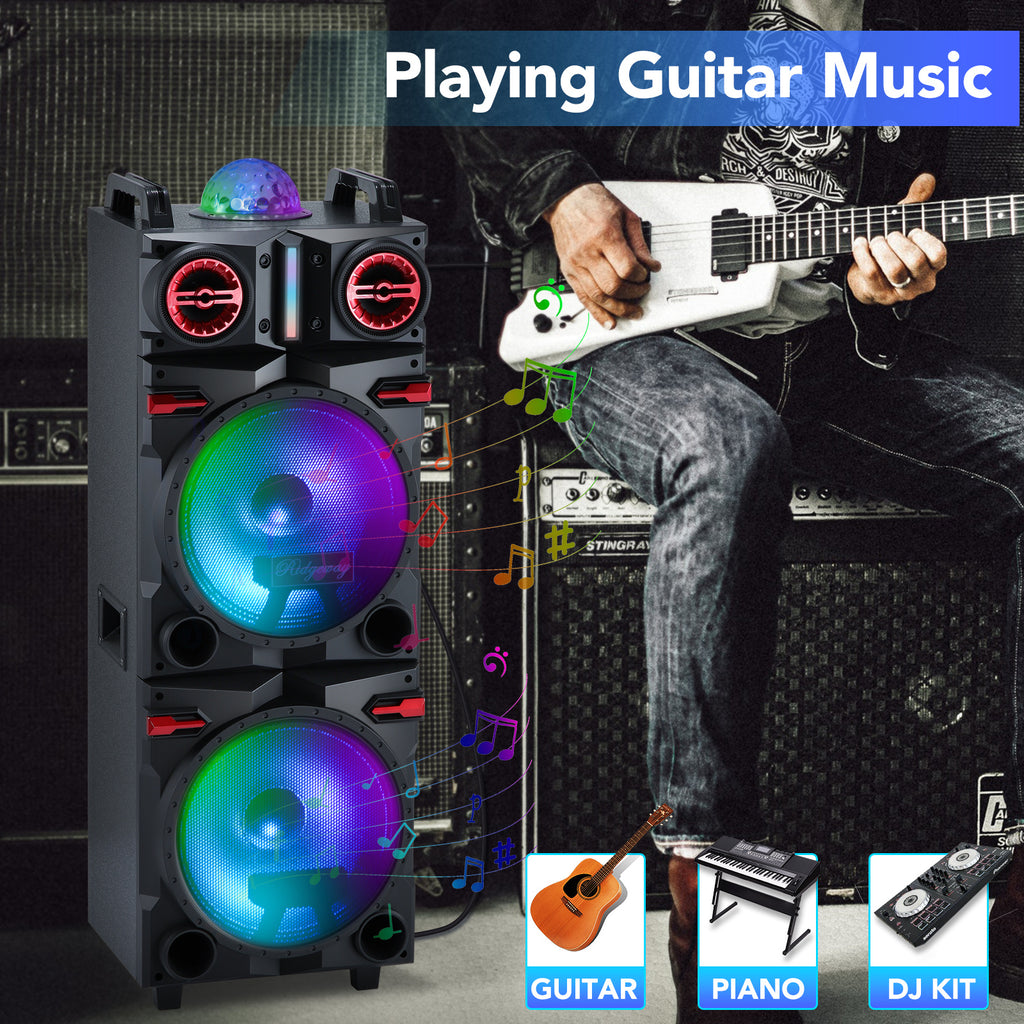 Sound Portable Party Bluetooth Speakers Loud Sound Powerful, DJ Sound Stereo Loud Bass Karaoke Machine with Sound Reactive Party Lights, USB/SD Input and Telescopic Pull Rod, Remote Control