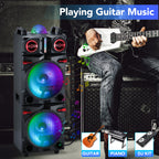 Sound Portable Party Bluetooth Speakers Loud Sound Powerful, DJ Sound Stereo Loud Bass Karaoke Machine with Sound Reactive Party Lights, USB/SD Input and Telescopic Pull Rod, Remote Control