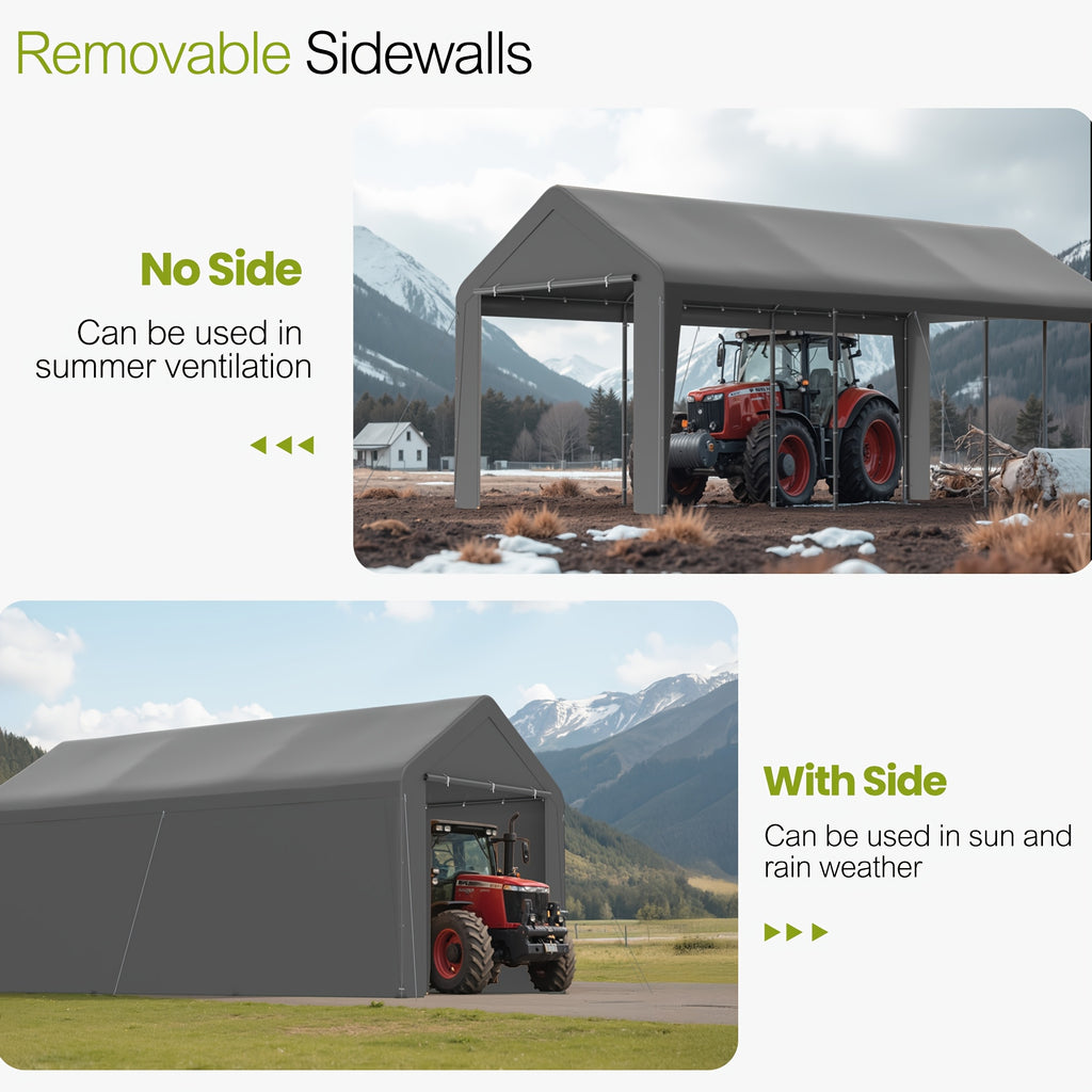 10x20 Carport Heavy Duty Portable Garage Shelter Metal Car Canopy Tent with UV-Resistant & Weatherproof Top Cover for RV & Vehicles