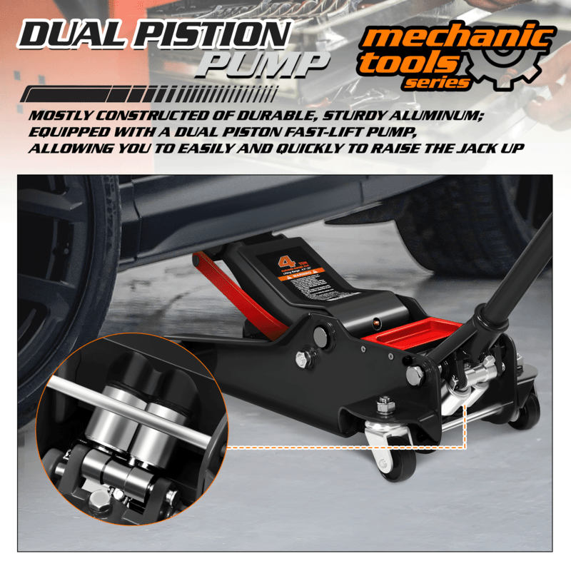 4 Ton Low Profile Hydraulic Trolley Service/Floor Jack, (8000 lbs) Capacity, Lifting Range 4.5"-20"