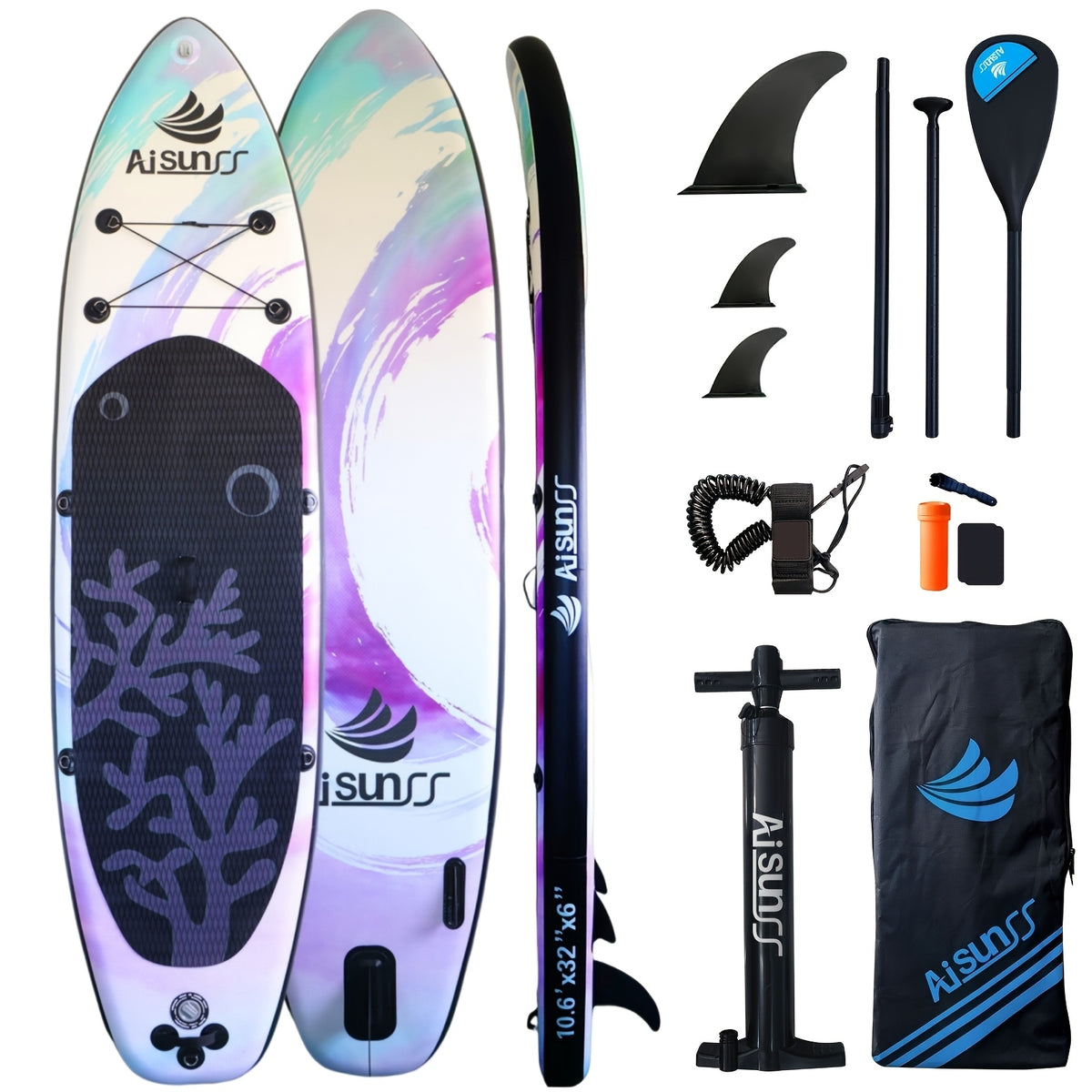 AISUNSS Inflatable Paddle Board For Adult, Paddle Board For All Skill Levels, Wide SUP Board With Primium Accessories Include SUP Carry Bag, Hand Pump, 2.64gal Waterproof Bag And Adj Paddle