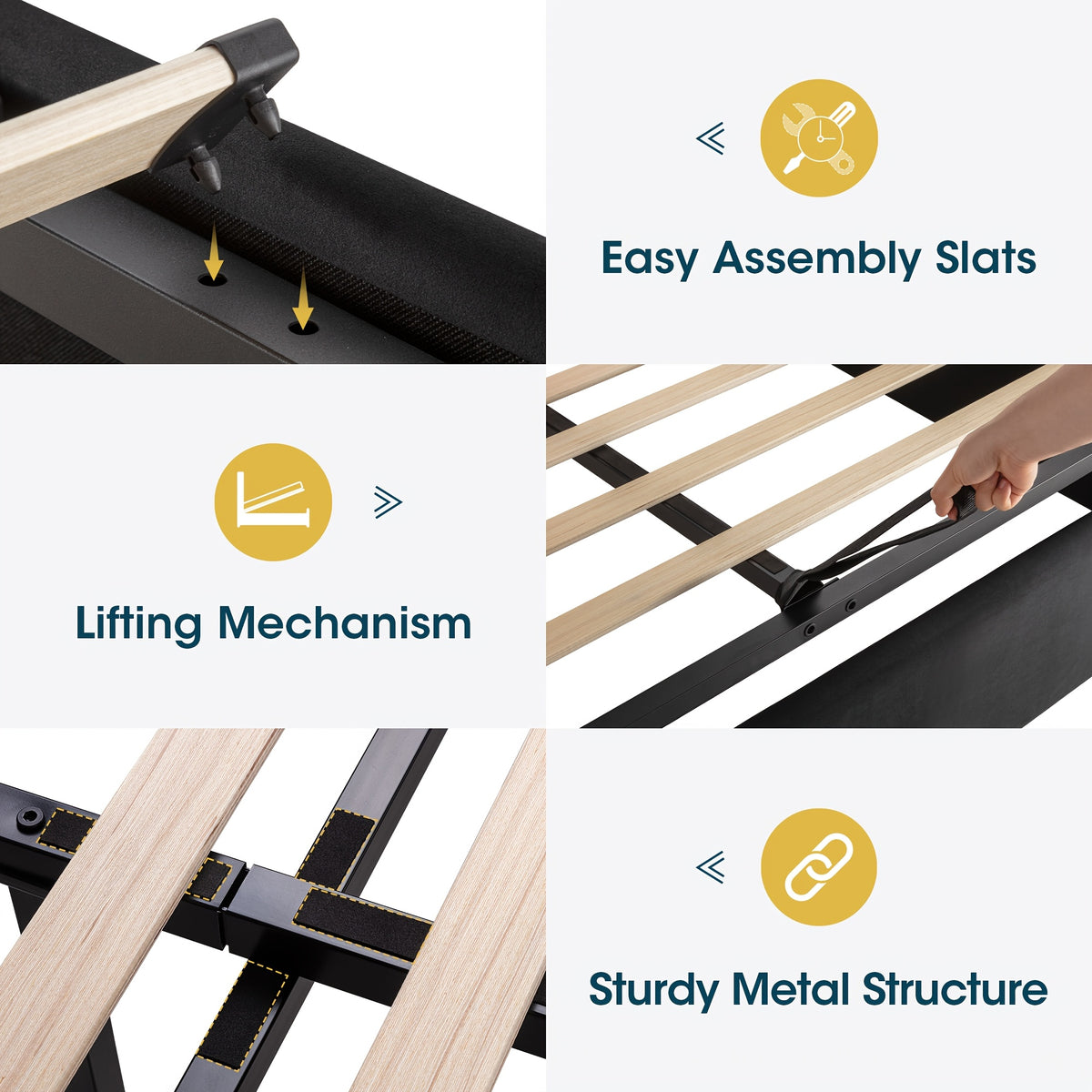 WEEWAY Lift Up Storage Bed Frame, Velvet Vertical Channel Headboard, LED Light And Charging Station, Hydraulic Support, Noise-Free Wooden Slats, No Box Spring Needed, Bedroom Furniture, Masterroom, Guestroom, White, Black, Cream, Grey, Free Shipping