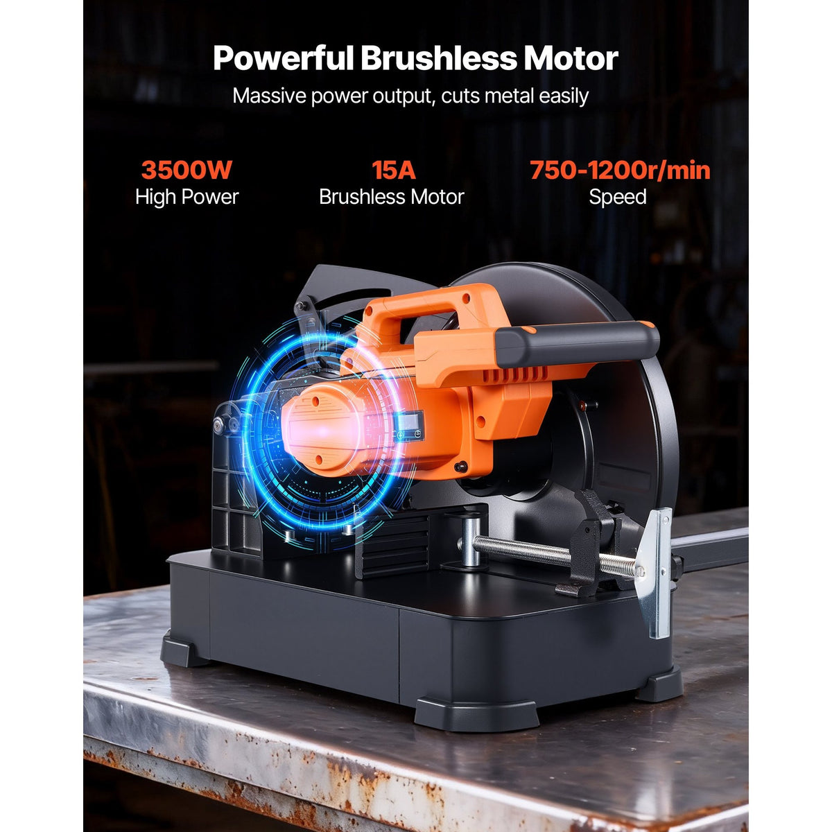 VEVOR Chop Saw, 7-14-inch Stainless Steel Cold Cut Blade,1200W (120V/60HZ)/2000W (120V/60HZ)/3500 W (240V/60HZ) Powerful Brushless Motor, 750-1200 r/min Adjustable Speed, Metal Cutting Chop Saw for Metal Square and Flat Tubes, I-Shaped Steels