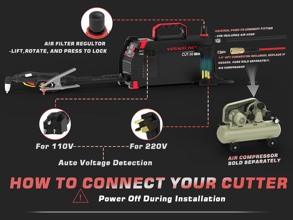 Plasma Cutter, 50Amp Contact Start, 110/220V Dual Voltage, Digital Display, IGBT Inverter Cutting Machine