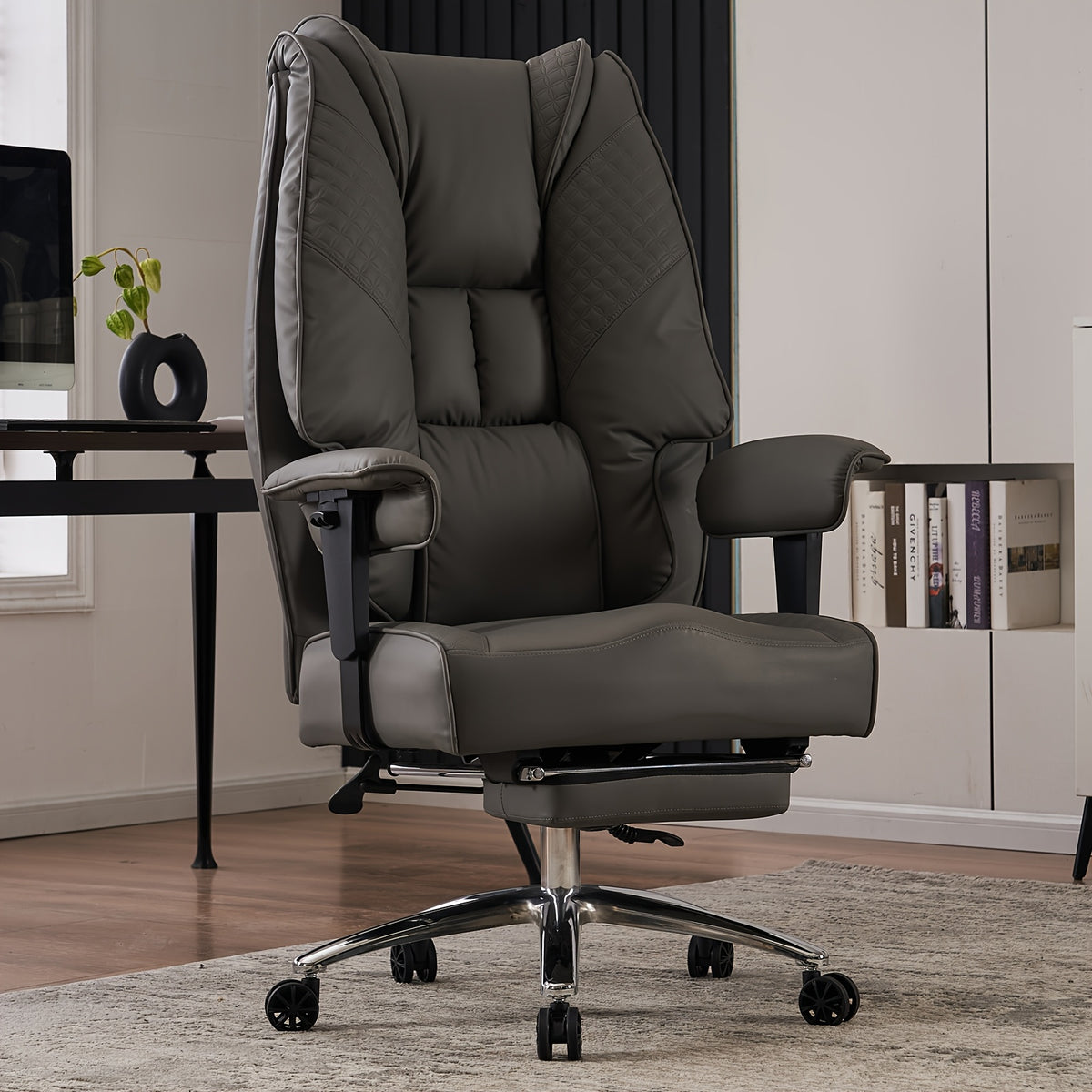 [PU Leather Executive Chair] Efomao Desk Office Chair 400LBS, Big And Tall Office Chair, PU Leather Computer Chair, Executive Office Chair With Leg Rest And Lumbar Support
