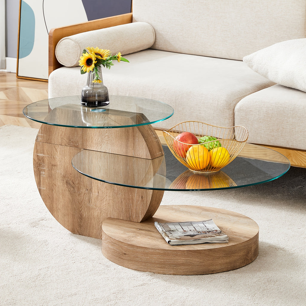 Glass Coffee Table for Small Spaces with Three-Tier Storage and a Clear Tempered Glass Top