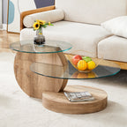 Glass Coffee Table for Small Spaces with Three-Tier Storage and a Clear Tempered Glass Top