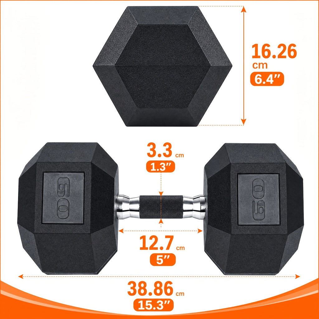 2pcs 60lb/65lb/70lb/75lb Hexagon Rubber Coated Cast Iron Dumbbells, Anti-Slip Grip, Rubber Grip Dumbbells, Rubber Coated Cast Iron
