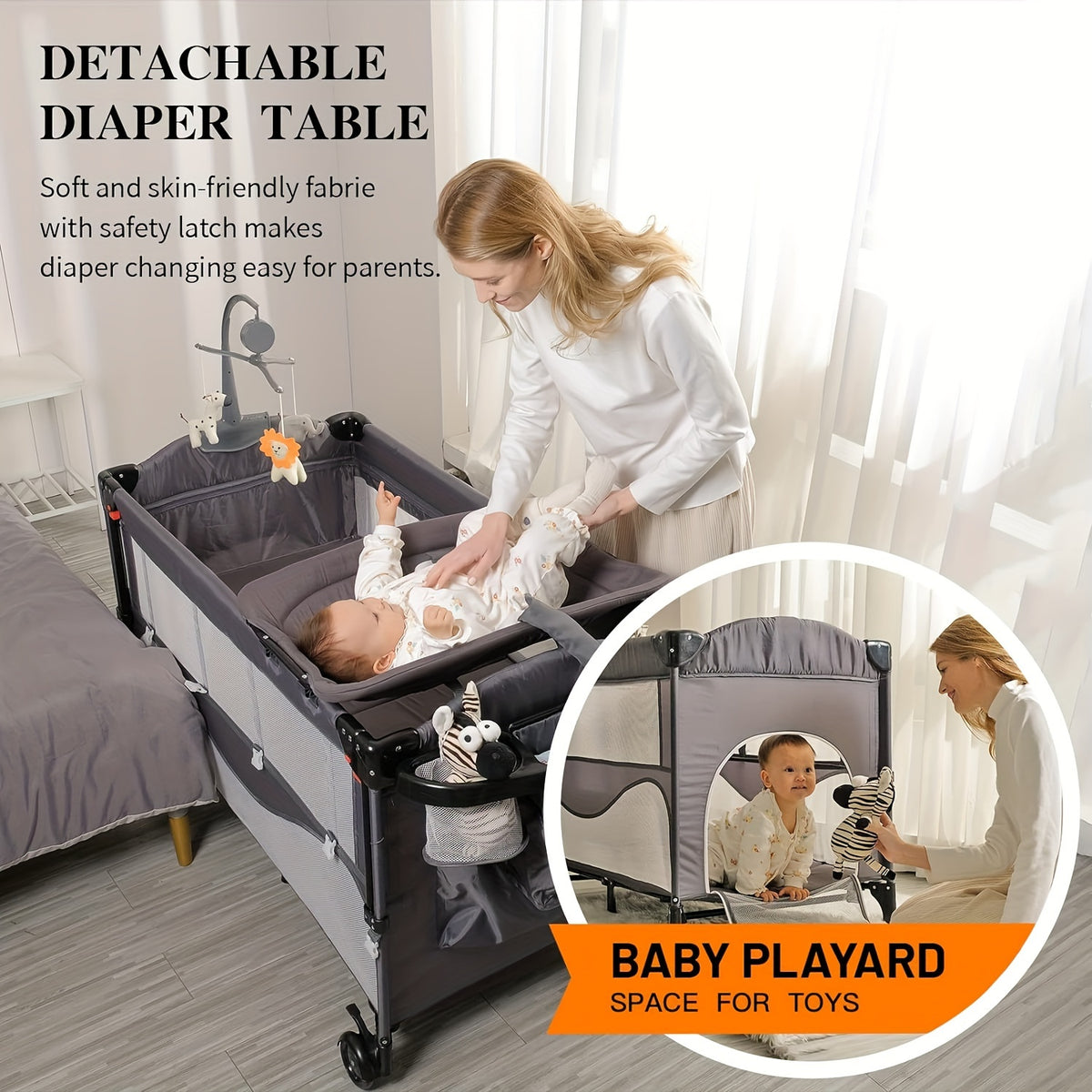 5in1 Baby Bassinet SleeperBeside Crib With Diaper Changer Mattress Storage& Foldable Bassinet. The Product Weighs 12 Kg. The Upper Bunk Has A Weight Limit Of 15 Pounds For Infants, While The Lower Bunk Has A Weight Limit Of 50 Pounds For Infants.Gra