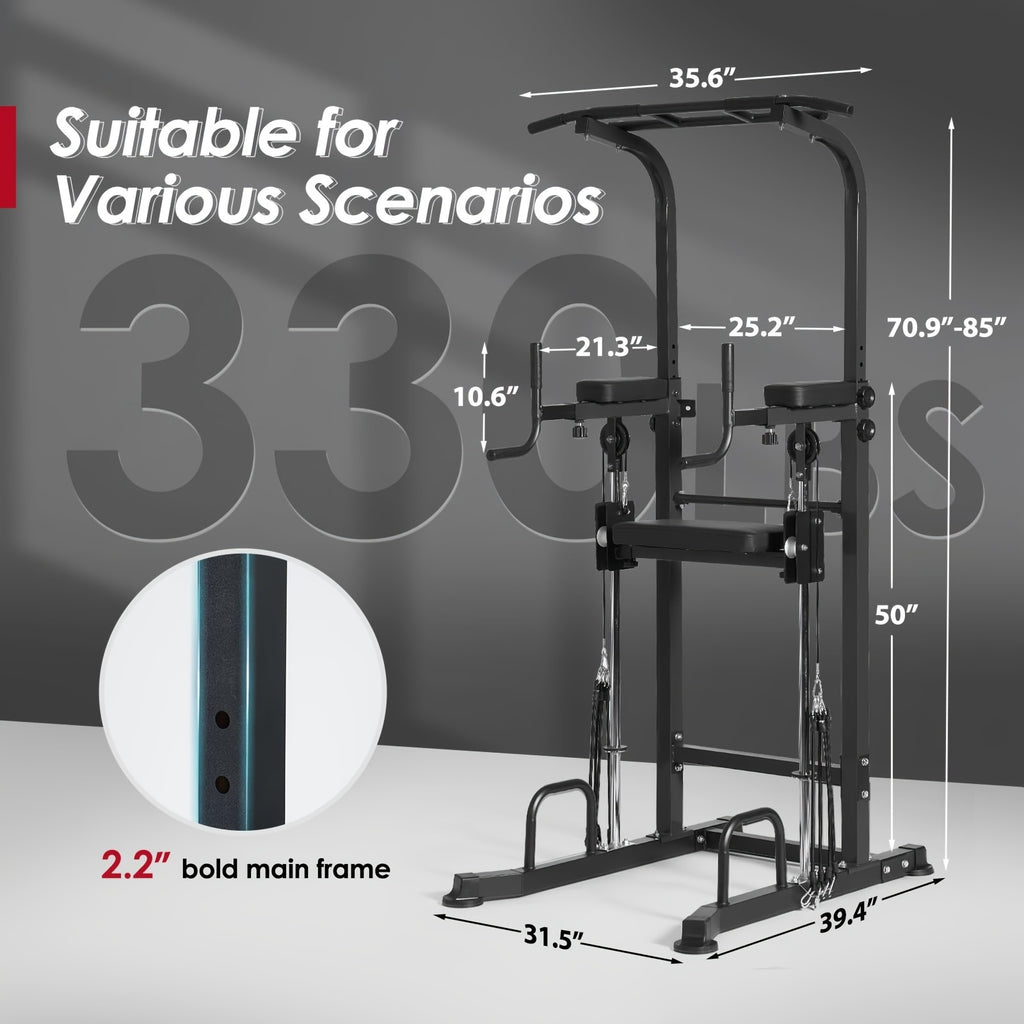 Sogespower Power Tower Dip Station Pull Up Bar for Home Gym Multi-Function Adjustable Height Strength Training Workout Equipment