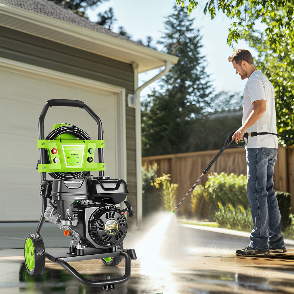 MAX 4400PSI 4GPM 209CC Commercial Gas Pressure Washer, 7.0 HP Professional Gas Power Washer with 5 Nozzles 25ft Hose 16.91oz Foam Bottle for Car Fence Driveway Yard (EPA/CARB/ETL Compliant)