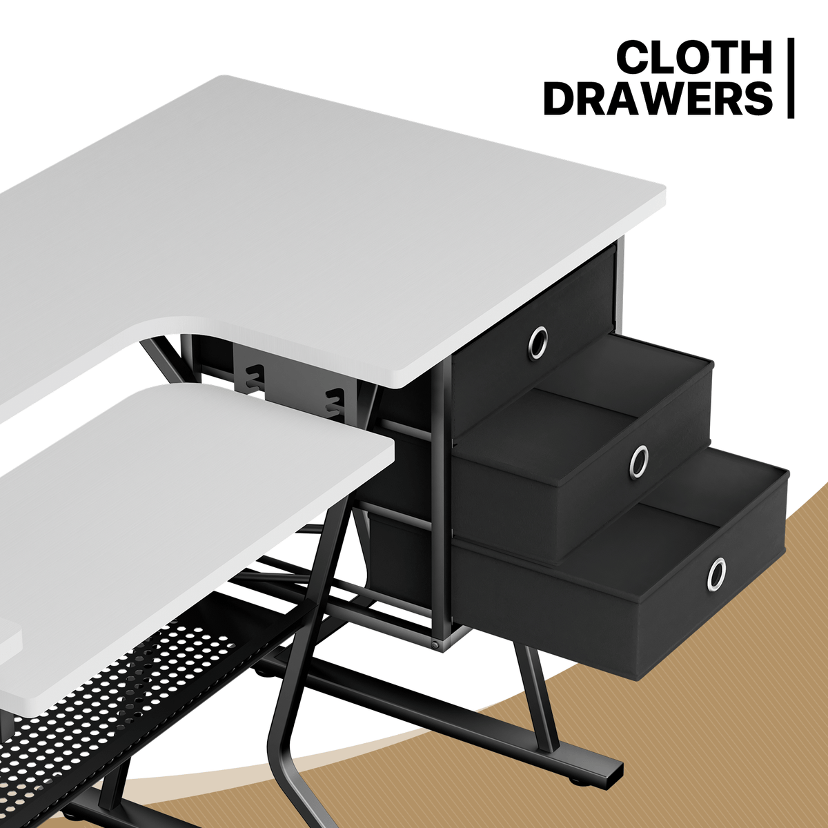 57" Sewing Craft Table, Lager Sewing Machine Table w/Adjustable Versatile Shelf & Enlarged Cutting Space, Sturdy Computer Desk with Storage Drawer