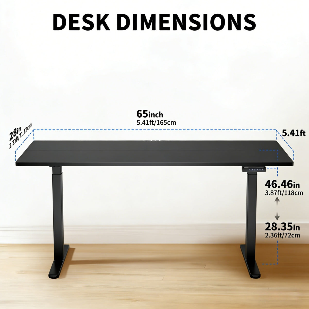 Height Adjustable Electric Standing Desk, 65 X 28 Inches Sit Stand up Desk, Memory Computer Home Office Desk, Black/Brown