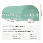 VEVOR Walk-in Tunnel Greenhouse 19.36x9.68x7.4/27.38x9.5x7.38ft Galvanized Frame PE Cover Green (No Door)