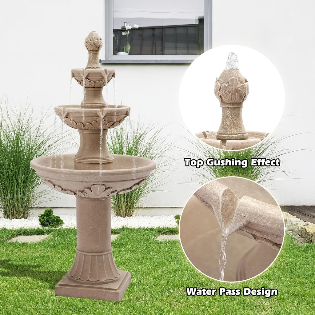 Outdoor Pineapple Italian Water Fountain - 45" H Floor Bubbler Garden Waterfalls Fountain, 3 Tiered Cascading Freestanding Garden Fountain for Indoor, Yard, Lawn And Garden Decor