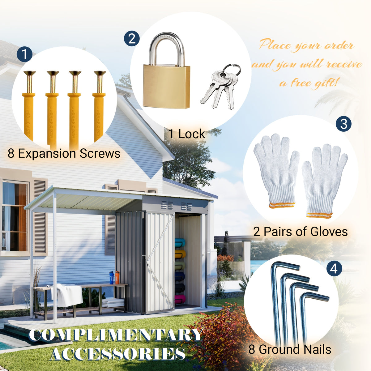 Outdoor Shed + Pergola Combo | Waterproof | Lockable | Air Vents | Store Tools/Grill/Bike