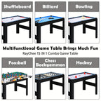 15-In-1 Combo Game Table Set for Home, Multifunctional Game Tables for Game Room, Indoor Game for Adults W/Foosball, Bowling, Basketball, Shuffleboard, Billiard, Hockey, Table Tennis, Chess, Backgammon, Checkers, Ring Toss