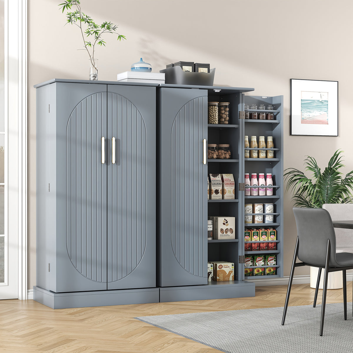 47" Freestanding Storage Cabinet with Adjustable Shelves, Multi-Sport Ball Storage with Large Drawer, Versatile Modern Cabinet for Dining Room, Bathroom, Living Room, Laundry, Sports Equipment Organizer, Basketball, Golf Balls Storage Box