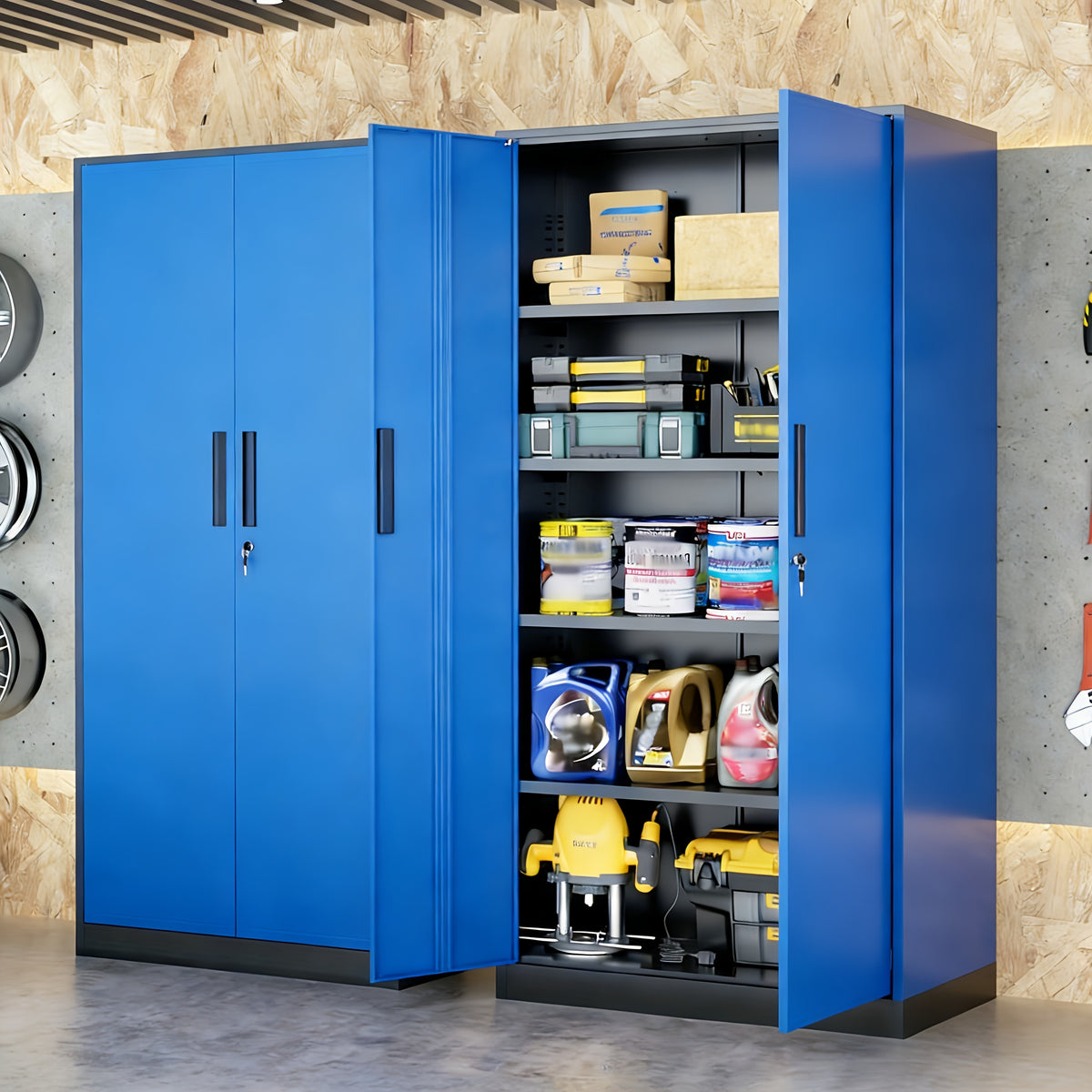 Lockable Metal Storage Cabinet |72-Inch Black for Garage Storage Cabinet with 2 Doors And 4 Shelves, Suitable for Garages, Basements, And Repair Shops