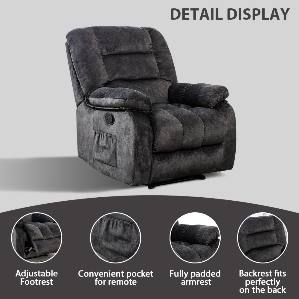 Oversized Manual Recliner Chair with Massage And Heat, Soft Fabric Reclining Single Sofa with Lumbar Heating & 8 Vibration Points, Overstuffed Lounge Chair for Living Room