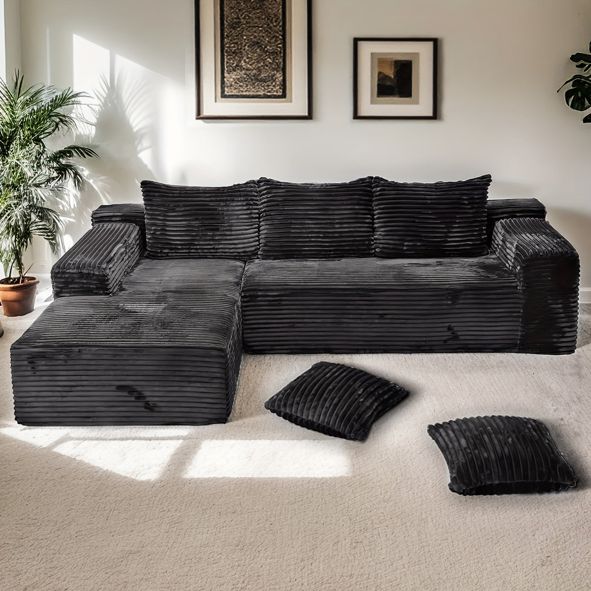 103-inch L-shaped Sofa, a Multifunctional Transforming Compression Sofa Bed with Chaise Lounge, Comes with 2 Throw Pillows, Built-in High-density Supportive Sponge, a No-assembly-required Sofa Chair Suitable for Bedrooms and Living Rooms