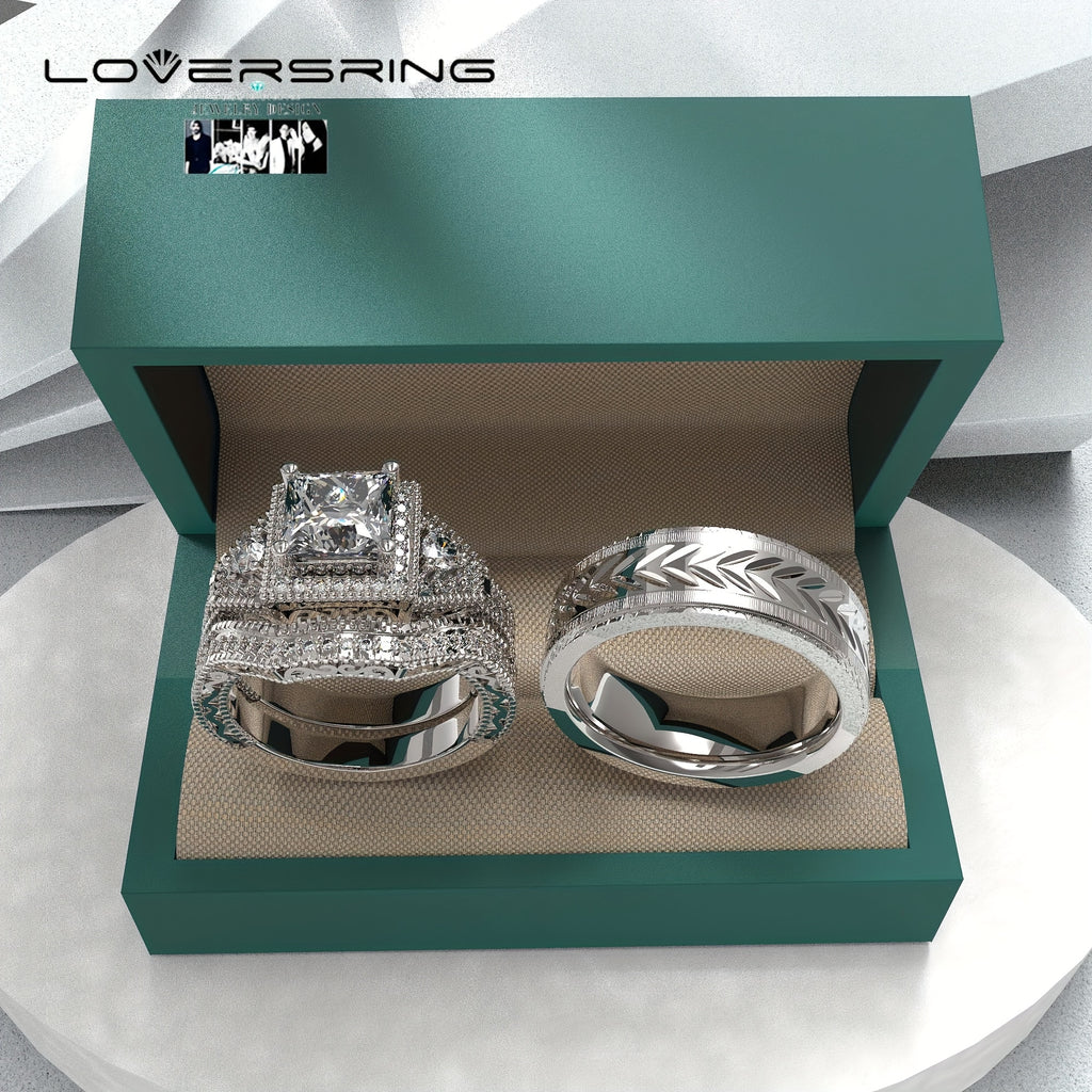 Bridal Sets Wedding Ring Sets His And Hers Promise Ring Couples Bridal Sets Women S925 Sterling Silvery Moissanite for Man Wedding Bands with Couple Ring Box