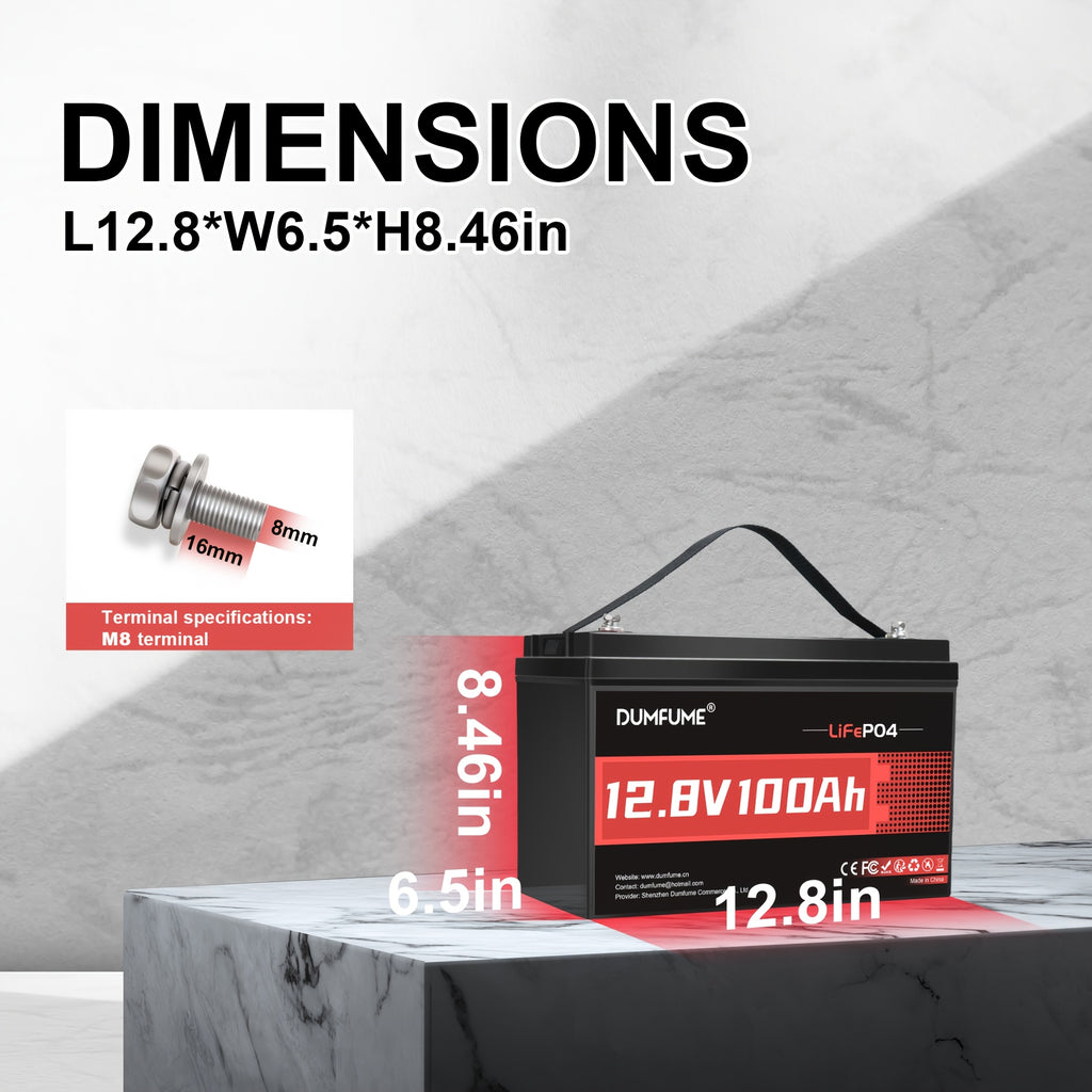 12V 100Ah LiFePO4 Lithium Battery, with Built-in BMS, High Cycle Performance, And A Maximum Energy Capacity Of 1280Wh, Is Suitable for RVs, Trucks, And Off-grid Systems. It Is A Must-have Power Source for Home And Travel