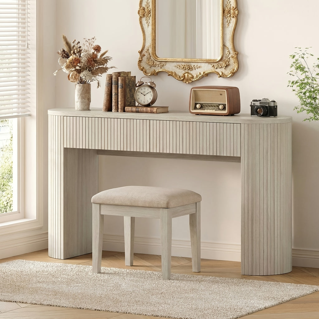 Console Table for Entryway or Behind the Sofa with Two Storage Drawers and a Clean Fluted Front Design