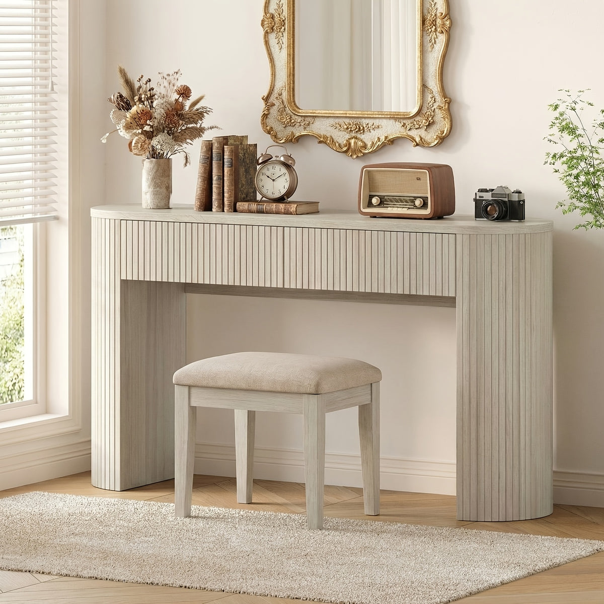 Console Table for Entryway or Behind the Sofa with Two Storage Drawers and a Clean Fluted Front Design