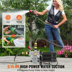 VEVOR 3/4HP SUS304 Stainless Steel Shallow Well Jet Pump, 115 Volt, 18.5 GPM 131 FT Maximum Head Irrigation Water Pump, for Agricultural Garden Irrigation System High-Rise Water Supply Shower Booster