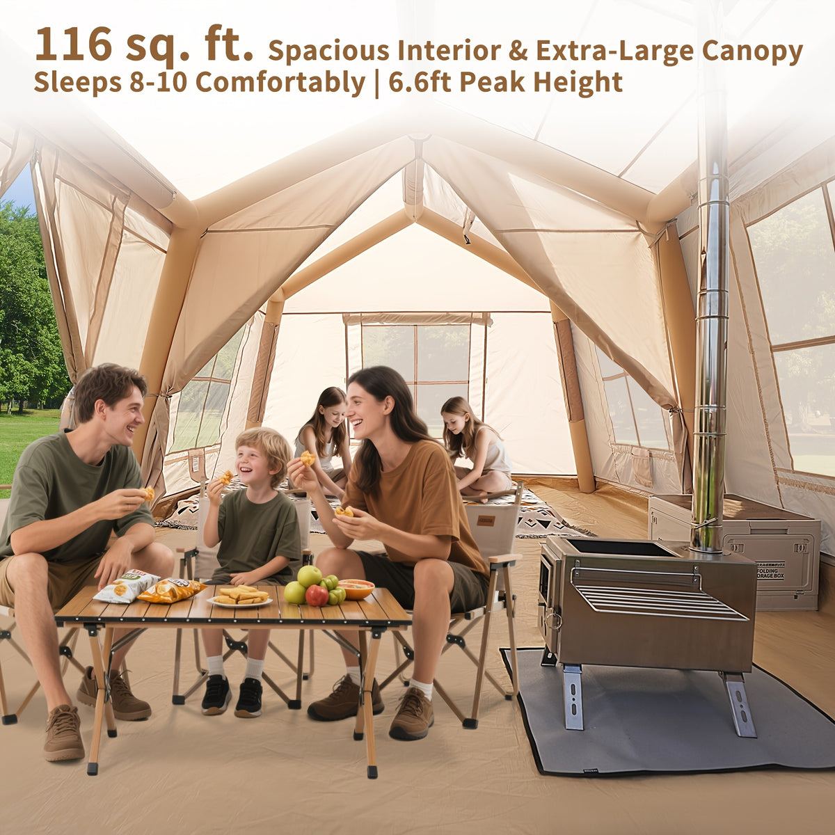 LILYPELLE 6-12 Person Ridge-Style Inflatable Camping Tent with Manual Pump, Large Mesh Windows And Curtain Divider, Four-Season Use, Easy Setup, Ideal for Groups And Families