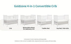Goldzone 4in 1 Convertible Baby Crib, Wooden Baby Stuffs Converts Into Toddler Bed, Daybed, Newborn Essential with 3 Adjustable Base, Nursery Decor Necessities with Wheel & Non-Toxic Finishes, Item Weight: 36lbs, Maximum Weight Recommendation: 50lbs