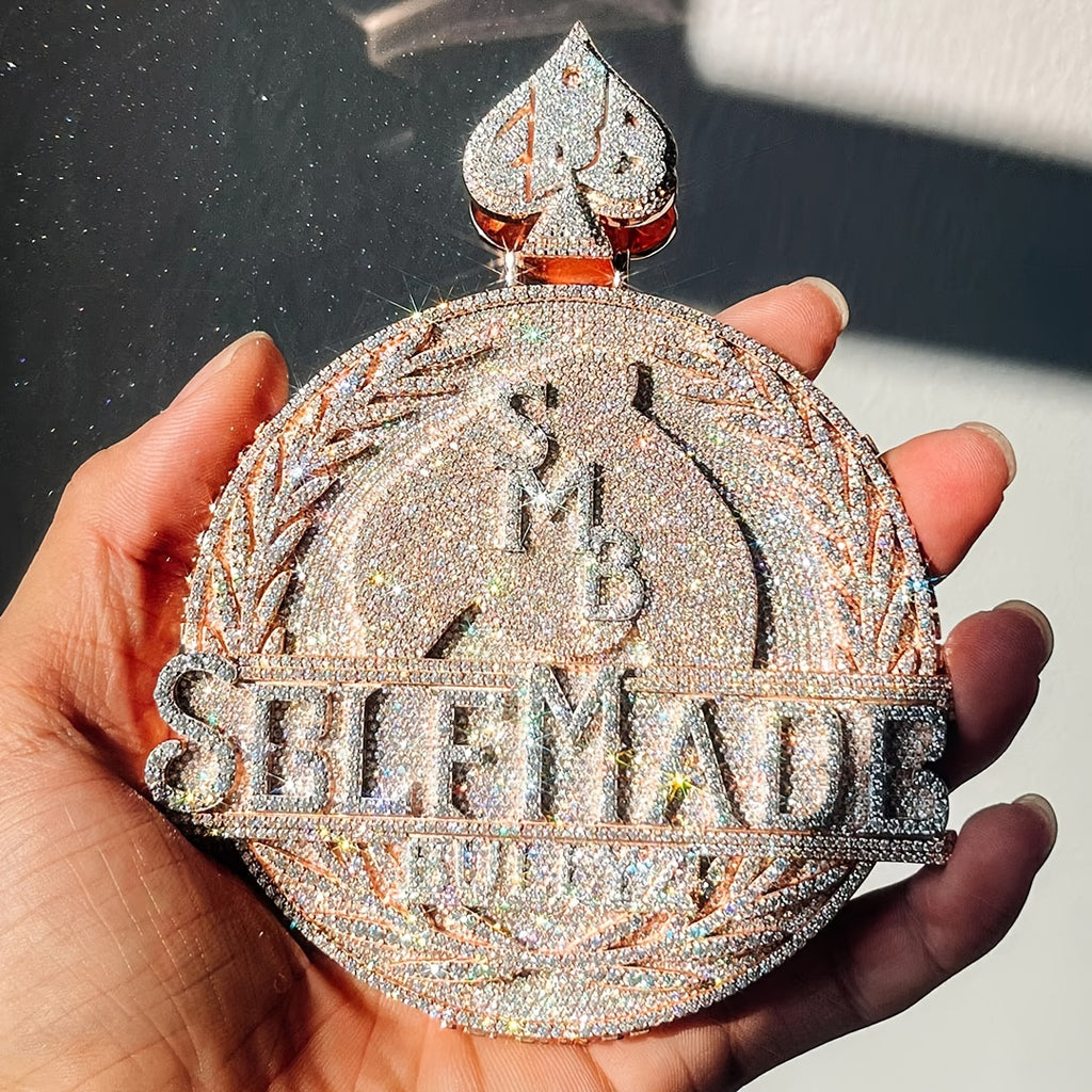 925 Silvery Initials Pendant, Hip Hop Men'S Pendant - Name/ Logo Jewelry, Hip Hop Champion Style Medal Design, Birthday/ Halloween/ Christmas Gift, Suitable for Men - Compatible Deluxe Chain