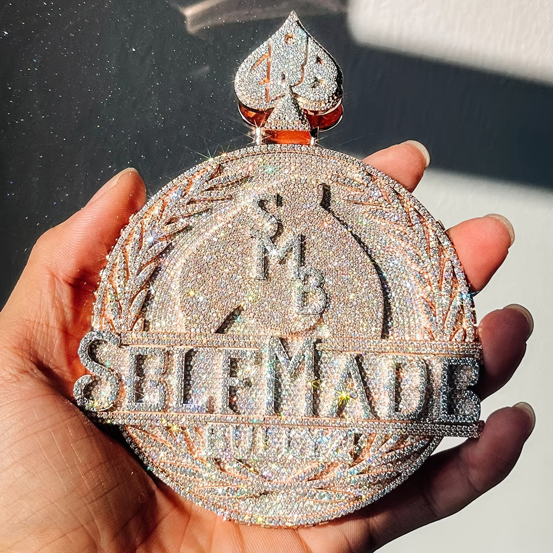925 Silvery Initials Pendant, Hip Hop Men'S Pendant - Name/ Logo Jewelry, Hip Hop Champion Style Medal Design, Birthday/ Halloween/ Christmas Gift, Suitable for Men - Compatible Deluxe Chain