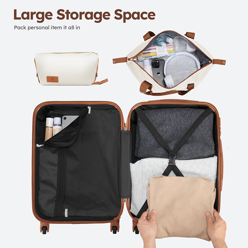 Hardside Lightweight Luggage Set with Expandable Travel Bag And Cosmetic Bag, Featuring Durable ABS Construction, Security Lock, Smooth Wheels, And Expandable Large-Capacity Duffel for Carry-On And Checked Use