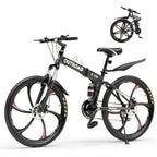 26 Inch Mountain Bike, 21 Speeds Full Suspension Folding Bikes, Dual Disc Brake, High Carbon Steel Frame And Non-Slip Quick Release Tire Bicycle for Adult