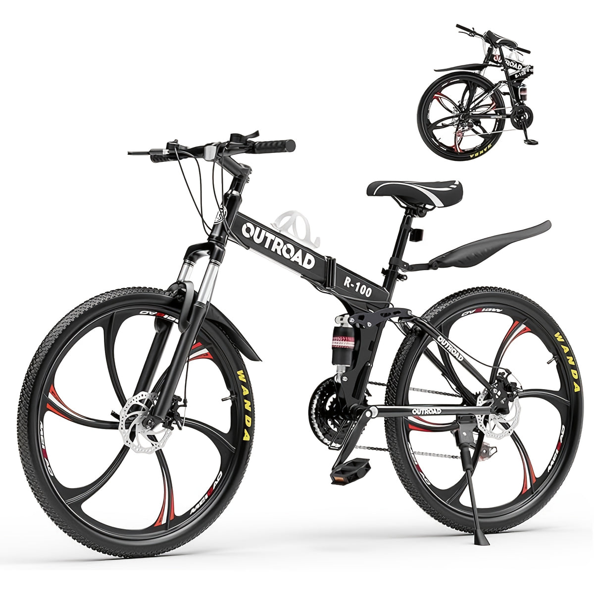 26 Inch Mountain Bike, 21 Speeds Full Suspension Folding Bikes, Dual Disc Brake, High Carbon Steel Frame And Non-Slip Quick Release Tire Bicycle for Adult