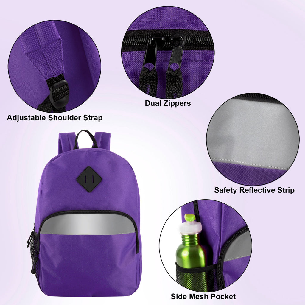 Trailmaker (24 Pack) 17" Backpack – Reflective School Backpack with Padded Straps, Water Bottle Pockets for Kids & Adults, School Travel Camp