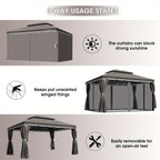 10'x13' Heavy-Duty Outdoor Patio Gazebo with Double Roof, Party Tent Suitable for Backyard, Deck, Garden - Assembly, Mosquito Netting & Curtains, Spacious Shelter for Parties, BBQs, Outdoor Events