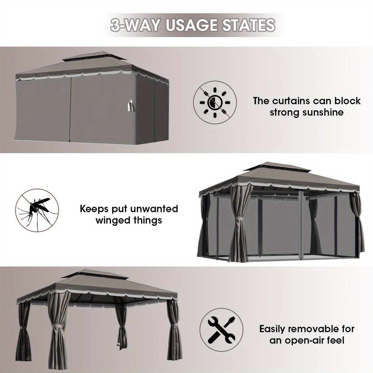 10'x13' Heavy-Duty Outdoor Patio Gazebo with Double Roof, Party Tent Suitable for Backyard, Deck, Garden - Assembly, Mosquito Netting & Curtains, Spacious Shelter for Parties, BBQs, Outdoor Events