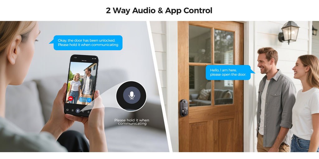 Smart Keypad Door Lock - Keyless Entry Door Lock - Front and Rear Locks and Doorbell - Remote Control, Fingerprint, Two-Way Voice Video and Call, Photo, Recording, APP Control, Voice, 150 Code Smart Deadbolt Lock - Anti-Peeping Password