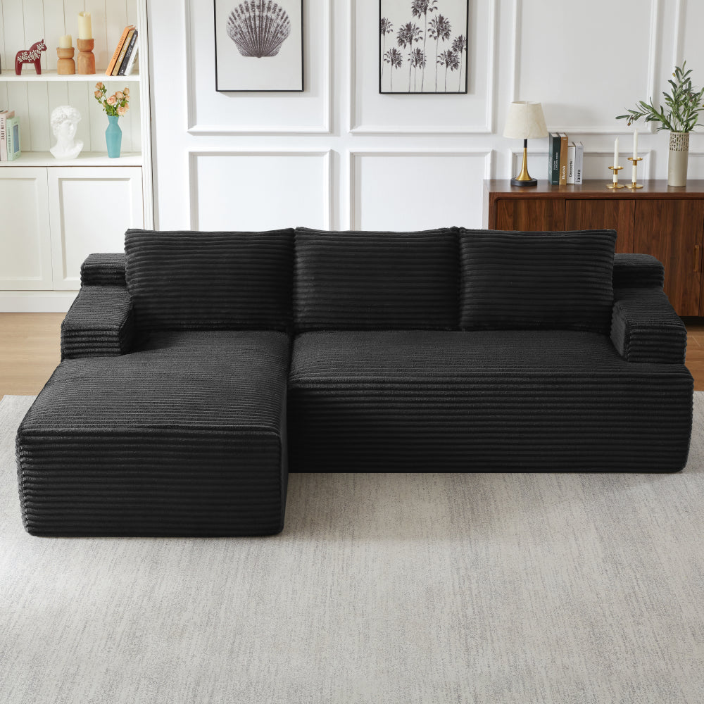 96.1"Cloud Sectional Boneless Couches For Living Room, Modular L Shaped Couch With Deep Seat Oversized Right Facing Chaise, Memory Foam Compressed Spineless 3 Seater Sofa For Apartment, Black | No Assembly Required, Deep Seat, Cat-Claw Resistant