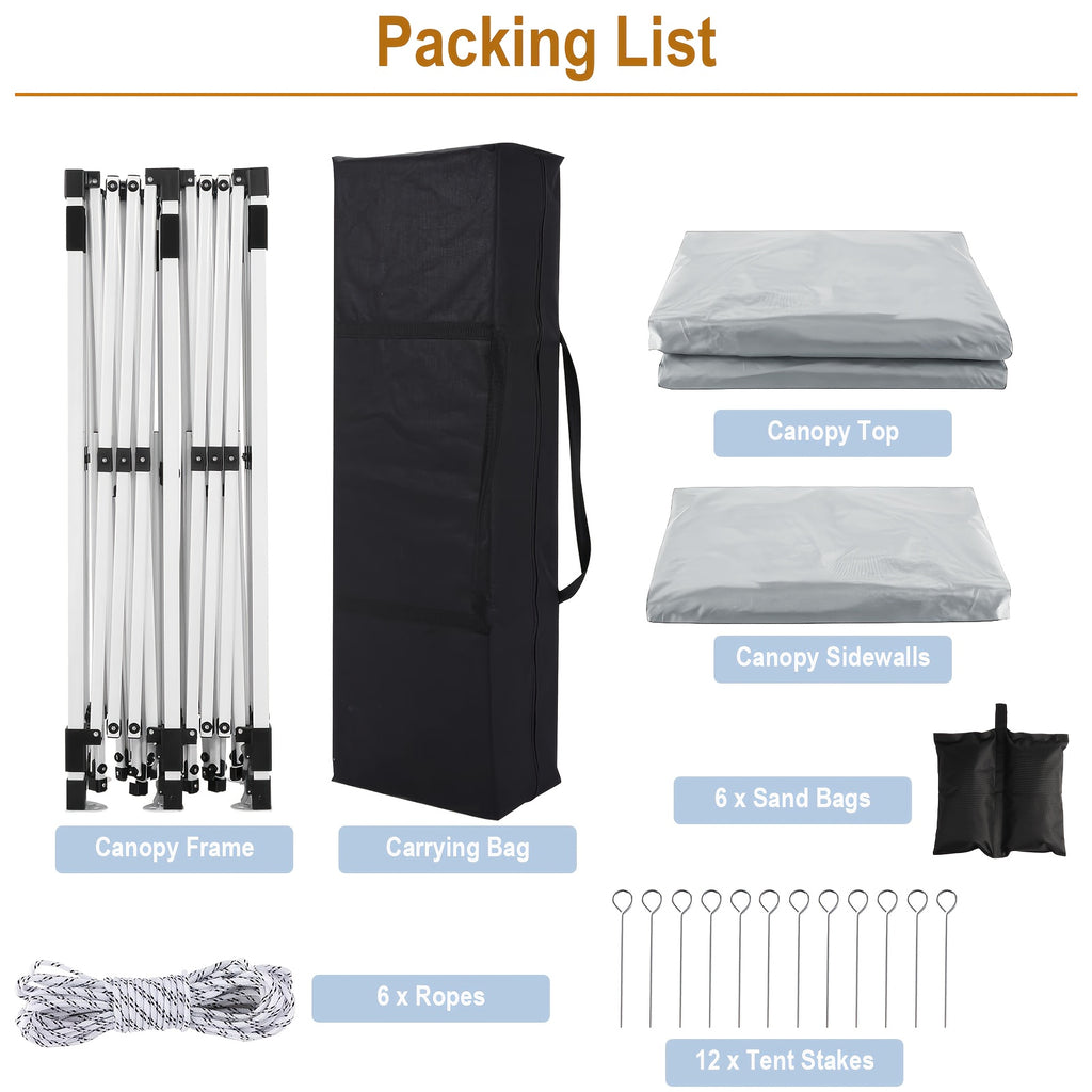 10x20ft Pop Up Canopy with 6 Sidewalls, Setup Canopy Tent with 6 Sandbags, Waterproof Shade 10x20, Outdoor Canopies for Parties Weddings Backyard Waterproof Commercial Instant