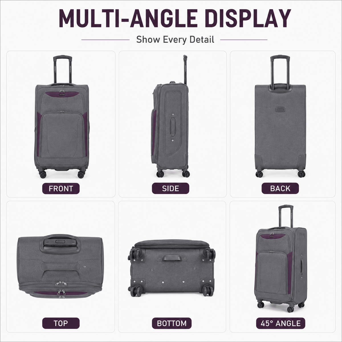 4-Piece Softside Expandable Luggage Set with Spinner Wheels, Lightweight Travel Suitcases with Telescopic Handle, Nested Storage Design