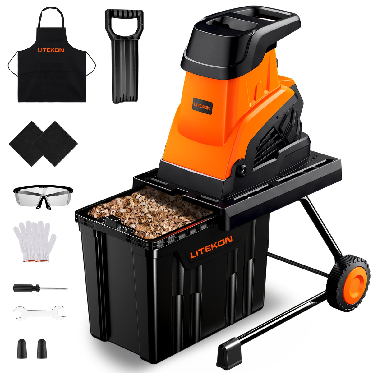 Wood Chipper Shredder, 1.8 Inch Cutting Diameter Heavy Duty Garden Corded Electric Chipper, 15-AMP Electric Wood Chipper Machine, Equipped with 10 Gallon Collecting Bin for Mulching, Garden, Orchard, Courtyard, Farm