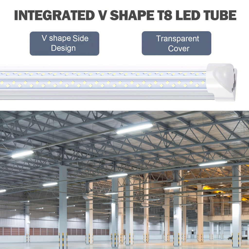 6pcs/lot T8 8ft Integrated LED Tube Light Bulbs 6000K, 120W 8Foot 96 Inch LED Shop Light Fixtures, V Shaped 4 Row Bulbs 2835 LED Chips, 14400lm High Brightness, for Warehouse Ceiling Garage Office Factory, AC 85-277V