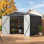 8x8 FT Storage Shed, Large Metal Tool Sheds With Lockable Doors, Outdoor Storage Shed For Backyard Garden Patio Lawn, Grey