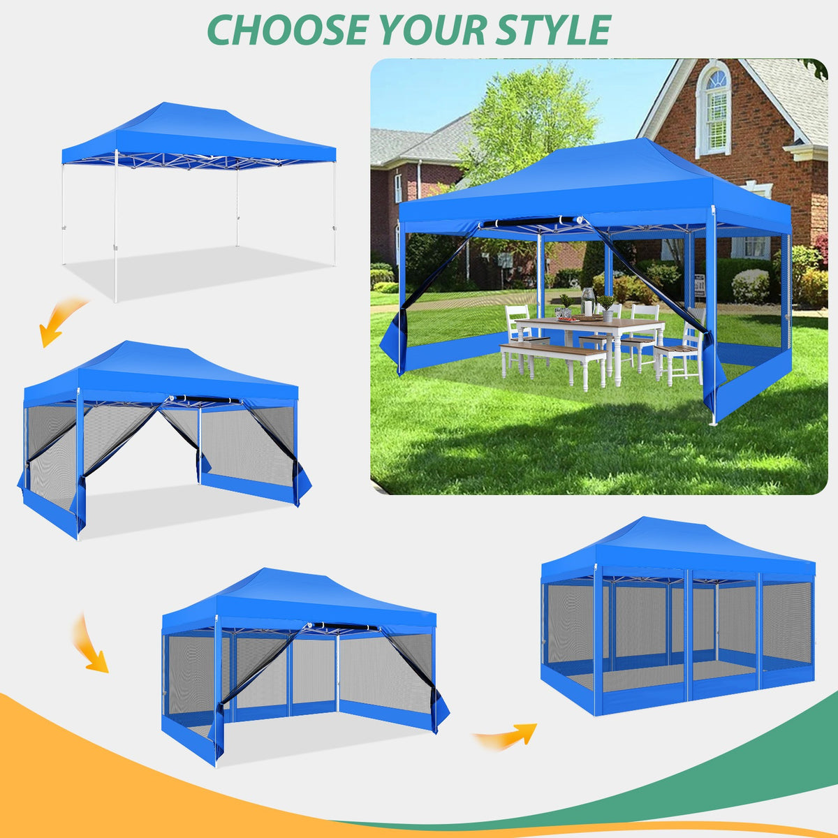 Hoteel 10x15 Heavy Duty Pop Up Canopy Tent with 4 Sidewalls, Commercial Gazebo Party Tent with Mosquito Netting Wall Easy Up Outdoor Instant Screen Tent for Backyard, Beach, Patio, Garden
